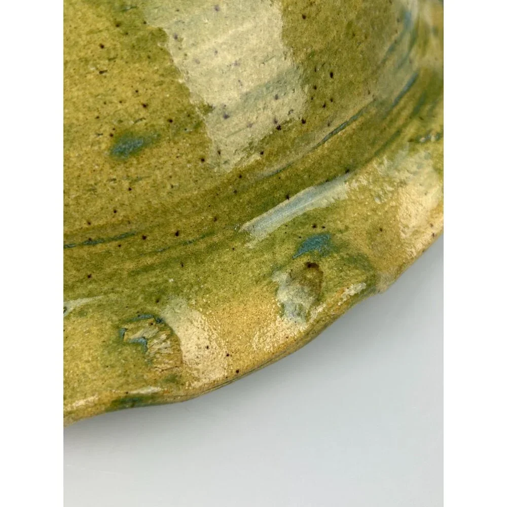 Geiger Vintage 1998 Green Ruffled Edge Pottery Bowl Home Art Signed